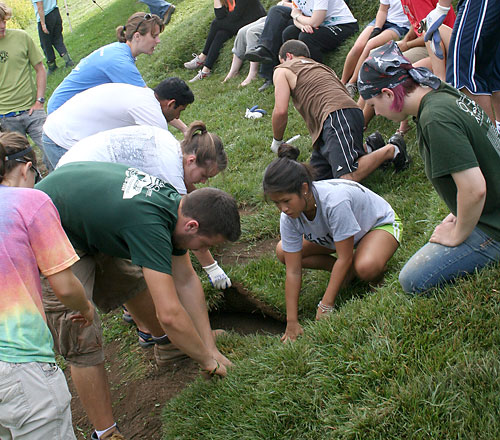 Art of Horticulture students laying sod.