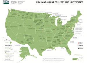 Map of the uNited States showing all of the land-grant colleges and universities