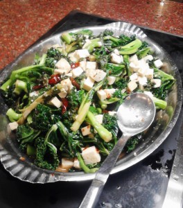 A beautiful mix of Sauteed  kale and Chinese broccoli with tofu