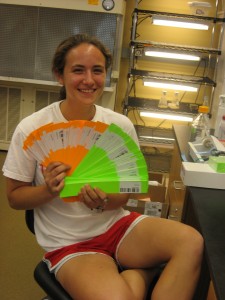 Sara, another undergrad, fanning out our row bands!