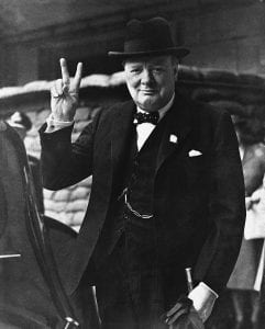 Photo of Winston Churchill giving his victory sign