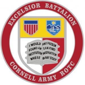 Excelsior Battalion Crest, featuring Cornell Crest and motto, I would found an institution where any person can find instruction in any study