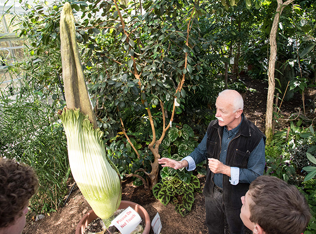 Karl Niklas, professor in the Plant Biology Section, talks Titan arums earlier this afternoon.