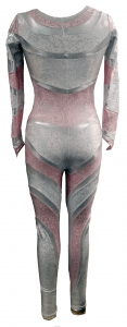 A pink and silver unitard, back view