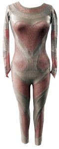 A pink and silver unitard