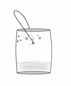 A diagram of a jar with a handle attached to two opposite sides of the jar. The jar has holes along 270 degree of the radius. The jar is 1/4 full of liquid.