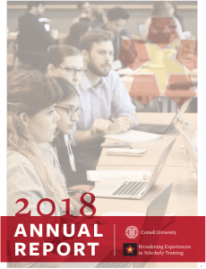 The cover of the 2018 BEST annual report shows workshop participants working in small groups at a BEST event.