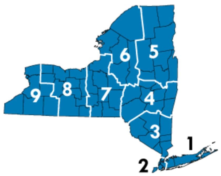 map of NY state labeled with zone numbers