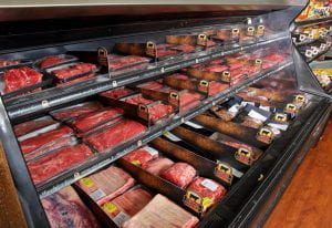 Image of glass case with meat cuts displayed