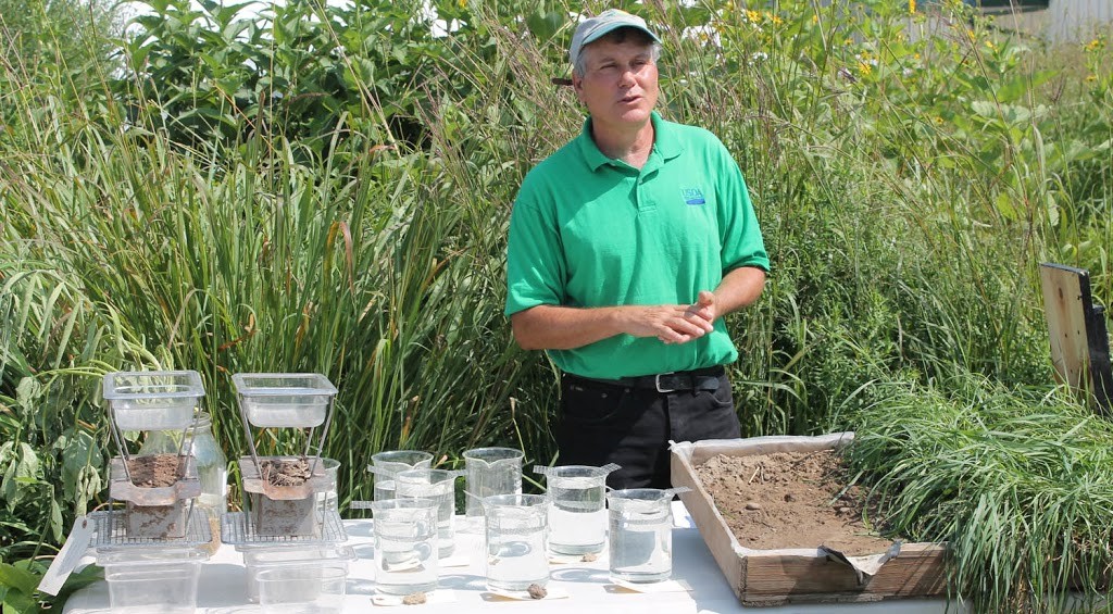 USDA NRCS Plant Materials Specialist Paul Salon spearheaded development of the new Soil Health Seminar Center for the August 11-13, 2015 Empire Farm Days in Seneca Falls, NY. The Center will feature two speakers and a farmer panel each day plus cover plot demonstrations, a rainfall simulator, interseeder, and more.