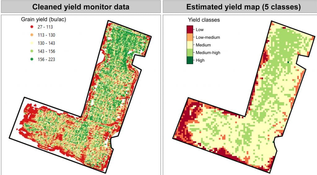 color coded map of yield data