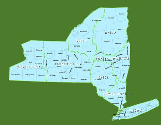 Map of NY State, with boundaries for PRISMS