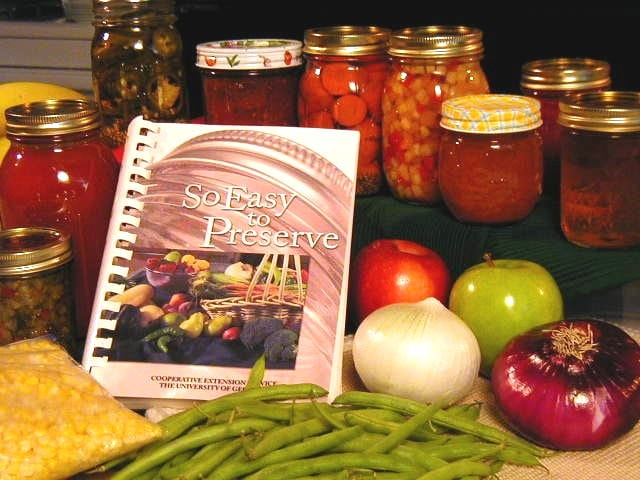 So Easy to Preserve book, fresh vegetables and canned vegetables
