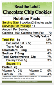 An example of an outdated CHFFF lesson poster reflecting the old version of the Nutrition Facts Panel.
