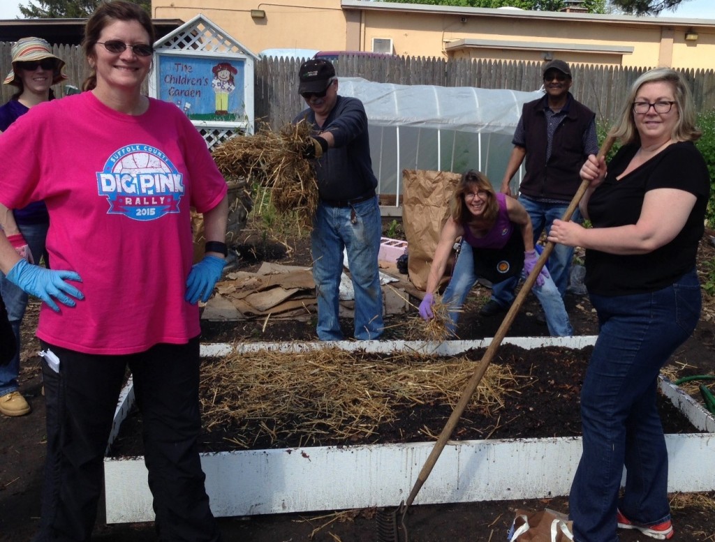 MG Volunteer trainees learned how to create healthy soil by sheet mulching into raised beds at the Children's Garden.