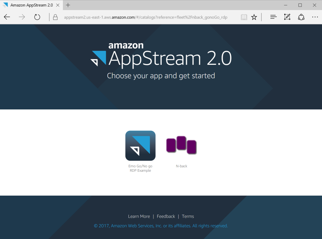 AppStream 2.0 Application Selection Screen