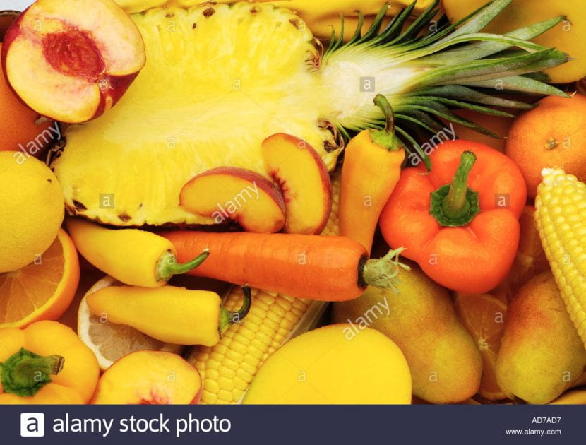 Picture of yellow and orange fruits and veggies