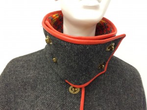 Collar and closure detail of a 1970 Bonnie Cashin coat 