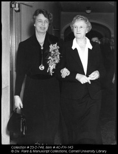 Eleanor Roosevelt and Flora Rose, co-founder of Cornell's College of Home Economics (now, College of Human Ecology), during Farm and Home Week in 1938. 