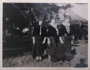 Burmese women dressed in the traditional Kachin ensemble that Ms. Carman donated to the Cornell Costume and Textile Collection. 