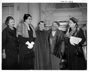 First Lady Mamie Eisenhower receives officers of the National Council of Negro Women on the White House steps