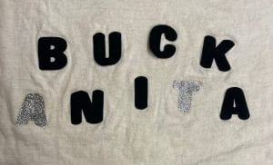 Close-up of the "Buck Anita" t-shirt. 
