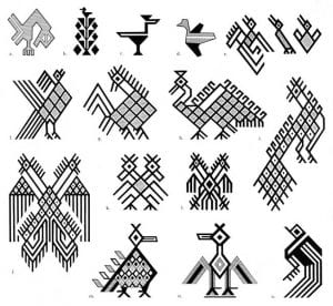 graphics of Mayan bird designs.