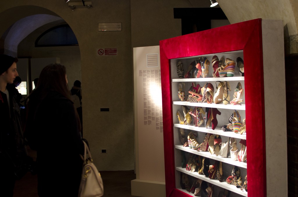 Erica and Giffin look at a display of some of Ferragamo's most famous shoes. 