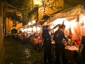 Ristorante La Canonica in Trastevere. Outdoor seating is very common  and enjoyable. 