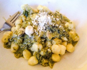Pesto gnocchi (we've been learning how to cook too)