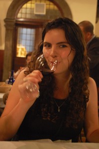 Ngaire enjoying her glass of Santa Martina Rosso di Toscana