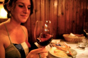 Danica swirling her wine to let it aerate