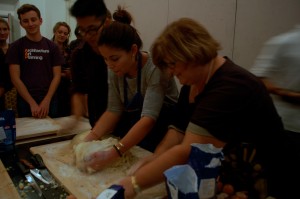 Anna Rita making dough with Cristina and John