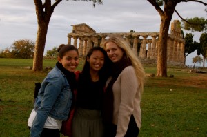 Greek Temple behind, Cristina, Pamela, and Cassidy