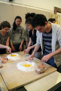Step 1: the eggs are combined with flour. Photo: Winnie Lu