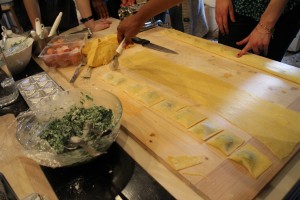 Step 4: The ravioli is cut out using a roller.