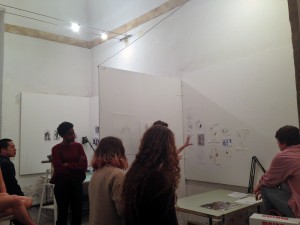 Students Observe James Walwer's preparatory drawings.