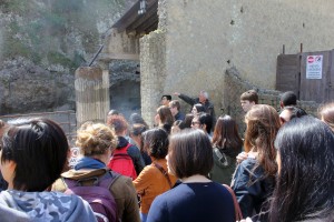 Professor Jan Gadeyne leads a tour of the ruins and street systems at Herculaneum.