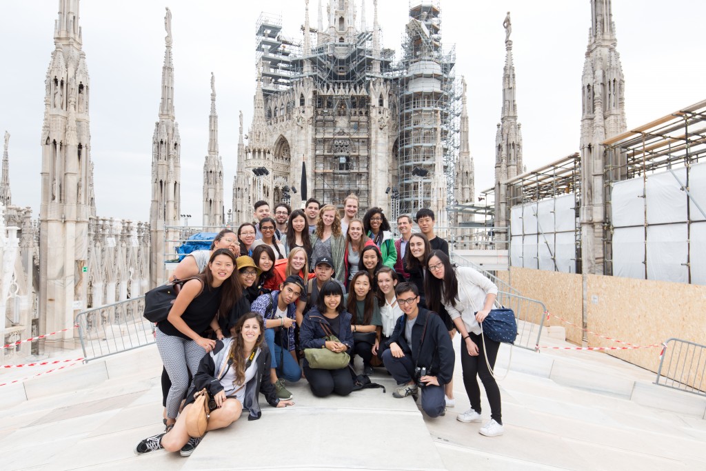 Students pose on the terraces of the Milan Cathedral. Photo by Steph Cheung