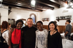 Yimika Osunsanya, Patricia Muumba, and Jeannette Pang with Chef Owner Renato