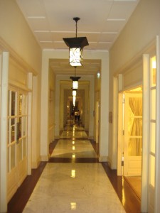 Corridor connecting lobby to rooms