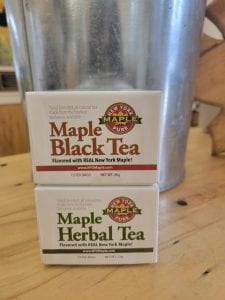 Box of black maple tea and maple herbal tea