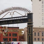 archway displaying Utica's key to the city