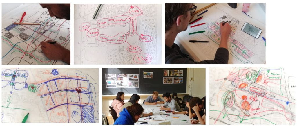 collage of images of student drawings and students working on drawings