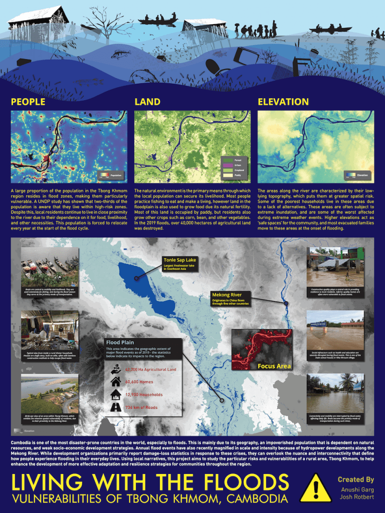 Poster depicting areas of Tbong Khmom, Cambodia that are vulnerable to flooding