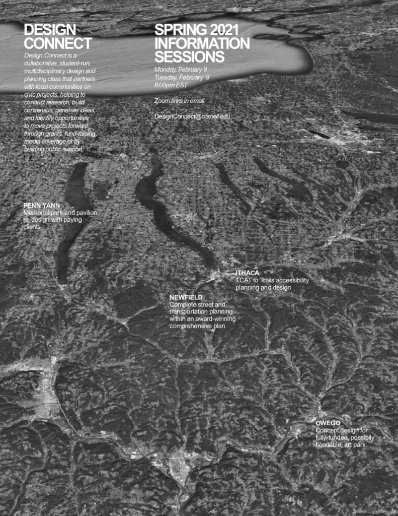 grayscale poster of aerial map with white text