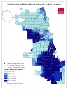 Chicago's massive school closure program affects primarily minority neighborhoods. (http://www.ctunet.com/)