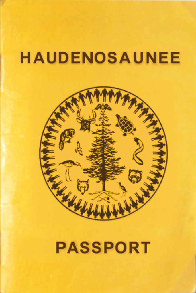 The cover of the Haudenosaunee passport, which has been met with controversy when Haudenosaunee people attempt to travel abroad. Source: Matthew G. Bisanz on Wikimedia Commons