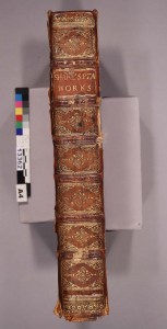 The spine of the Fourth Folio, before treatment.