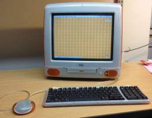 Many of the artworks in our test collection were created for computer operating systems that are now obsolete.  This vintage iMac is an important component of the project’s digital workstation.